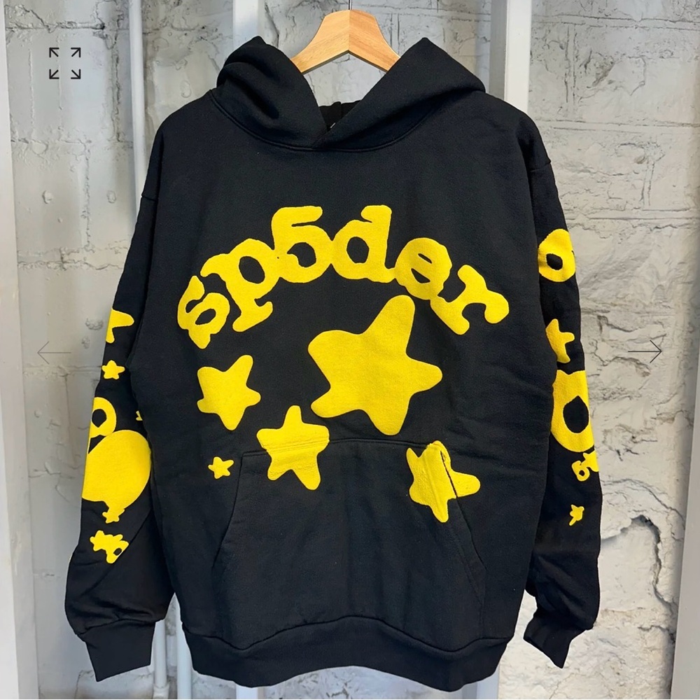 Black Hoodie with Yellow Star Graphics